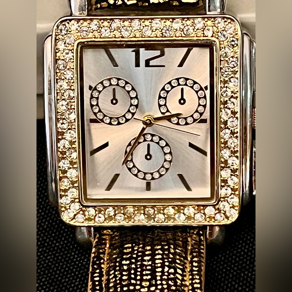 Joan Rivers Y2K Square Bling Crystal Watch Gold Silver Black - Vintage Classics